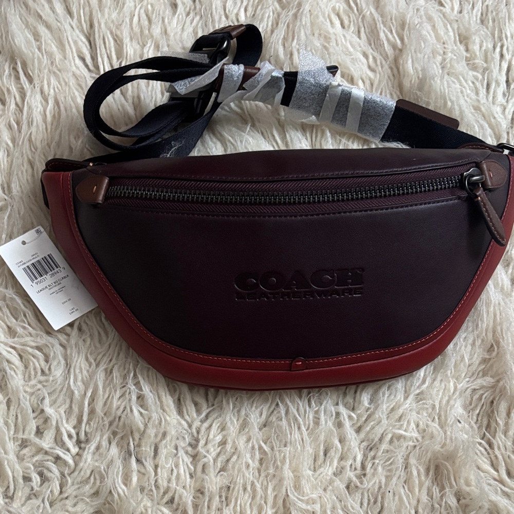 Coach Men's Burgundy and Red Leather Belt Bag - Picture 10 of 10